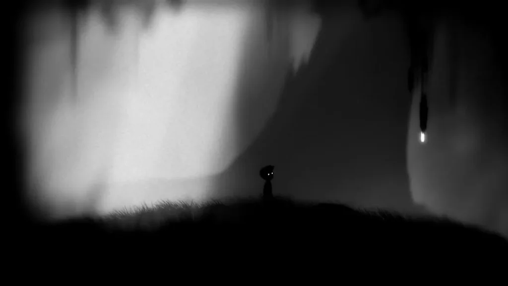 LIMBO 中男孩站在雾气森林中的场景
