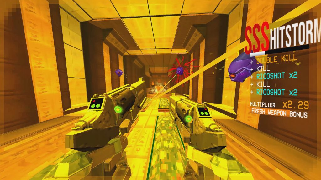 ULTRAKILL 原作金色走廊内的双持射击画面